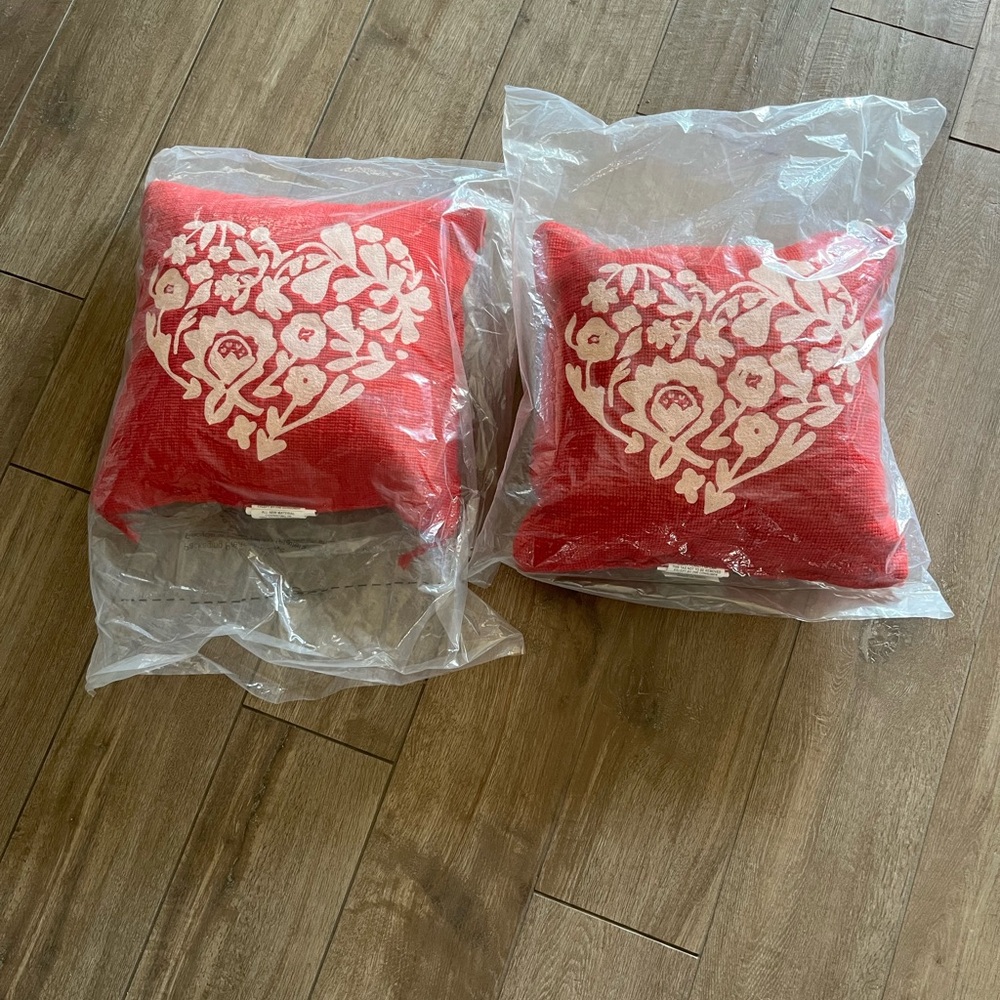 Set of 2 Threshold by Target Embroidered Heart Pillows 18x18 New!